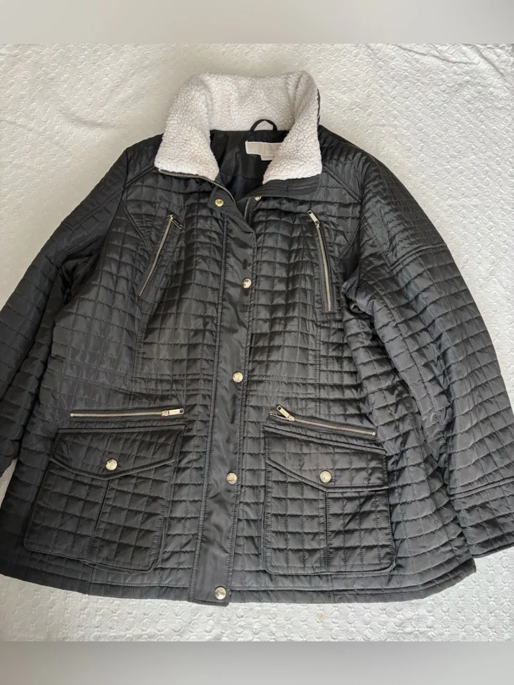 Michael Kors Quilted Puffer Jacket with Sherpa Collar - Olive
